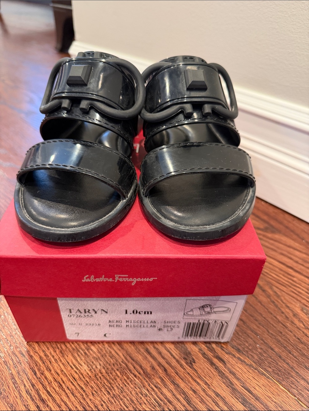 Salvatore Ferragamo Taryn Black Patent Leather Sandals